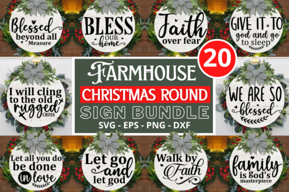 Download Farmhouse Christmas Round Sign Bundle - House Collection