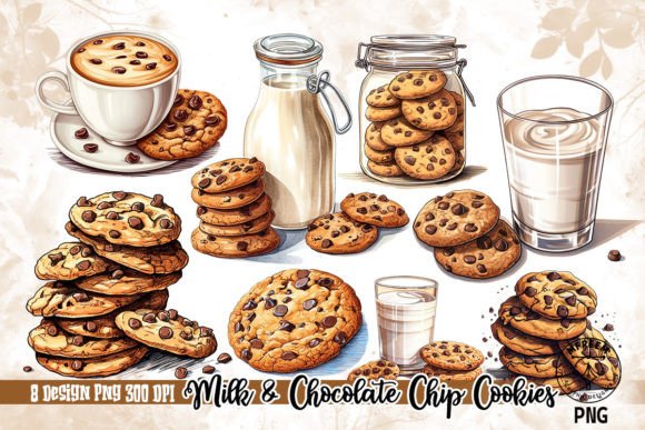 Download Milk and Chocolate Chip Cookies Clipart - Cookies Collection