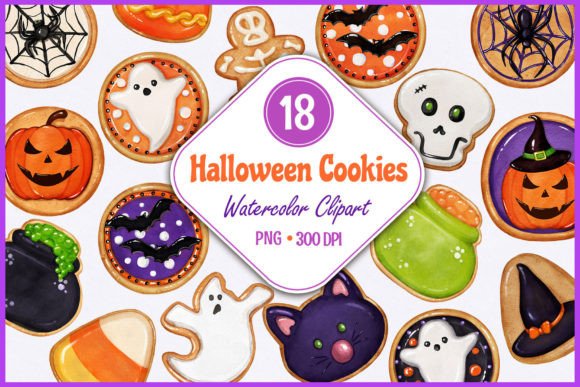 Download Watercolor Halloween Cookies Png Clipart - Cookies Collection